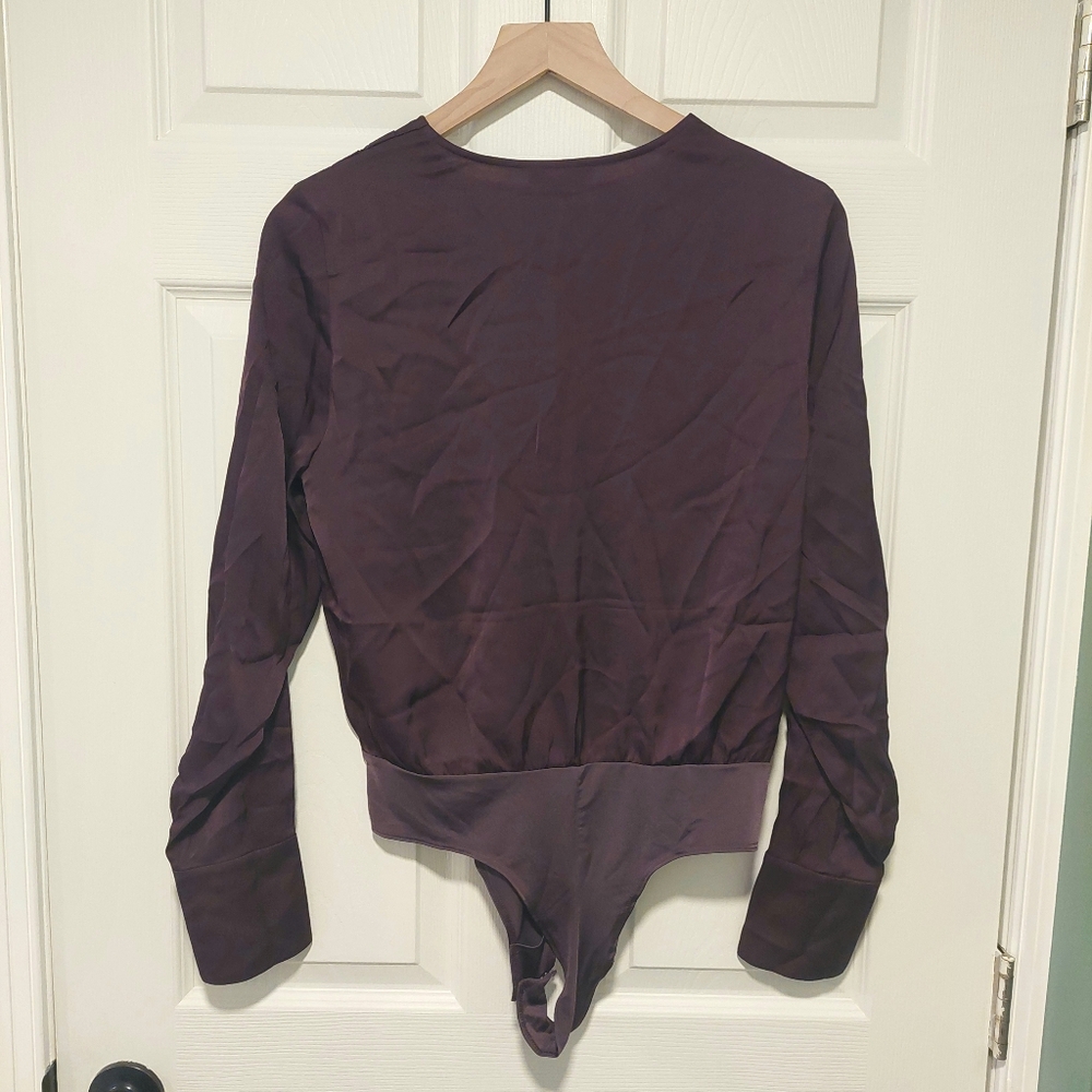 NWT! Quince Washable Stretch Silk Surplice Sleeved Purple Bodysuit! Sz. S (H54) - Picture 11 of 11